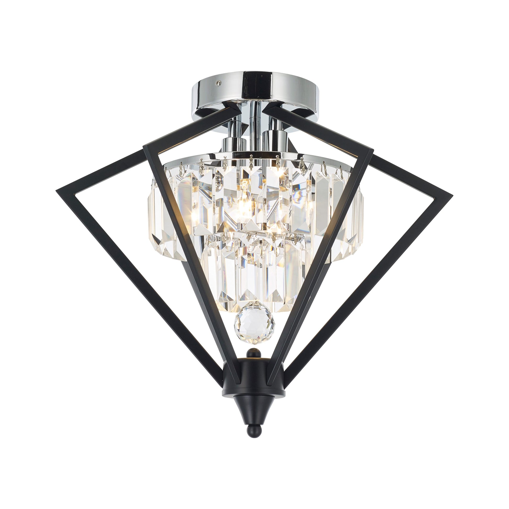 Geometric Flushmount 3-Light in Black and Chrome 6500BC by StarFire Crystal
