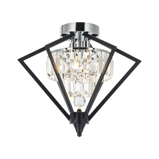 Geometric Flushmount 3-Light in Black and Chrome 6500BC by StarFire Crystal