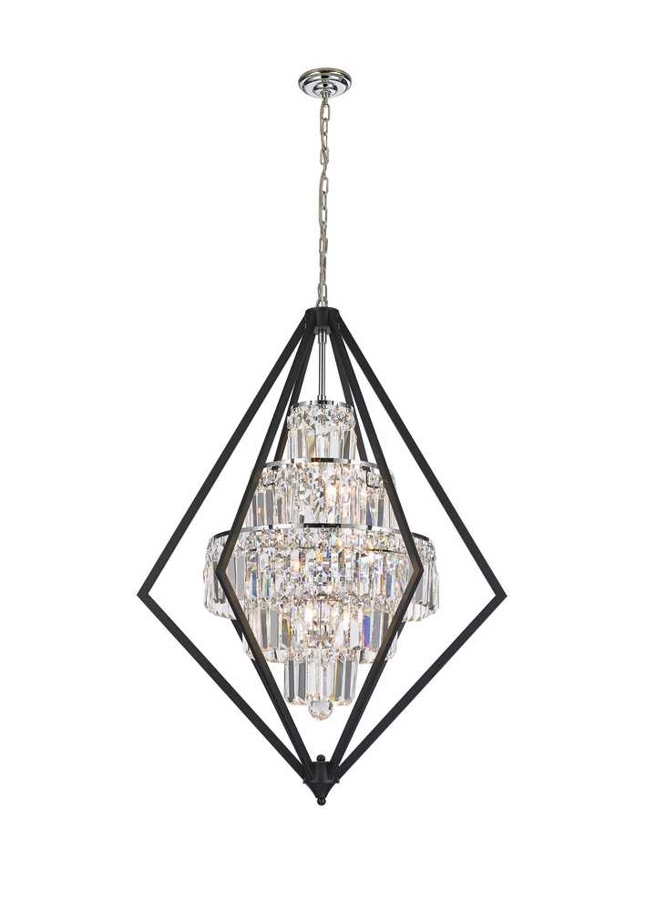 Geometric Chandelier 8-Light in Black and Chrome 6508BC by StarFire Crystal