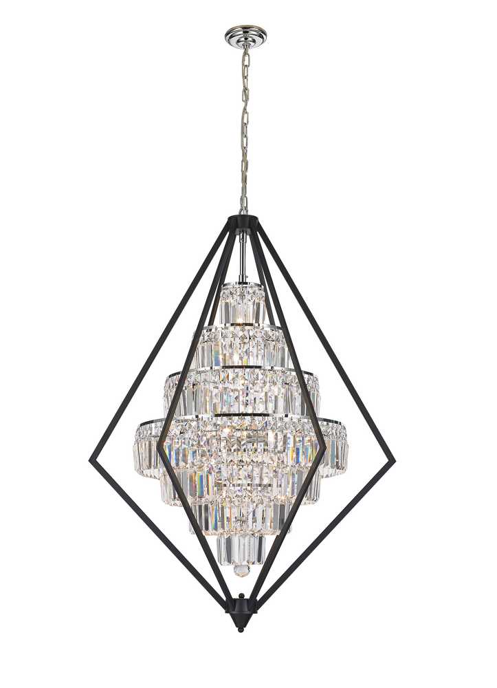 Geometric Chandelier 14-Light in Black and Chrome 6514BC by StarFire Crystal