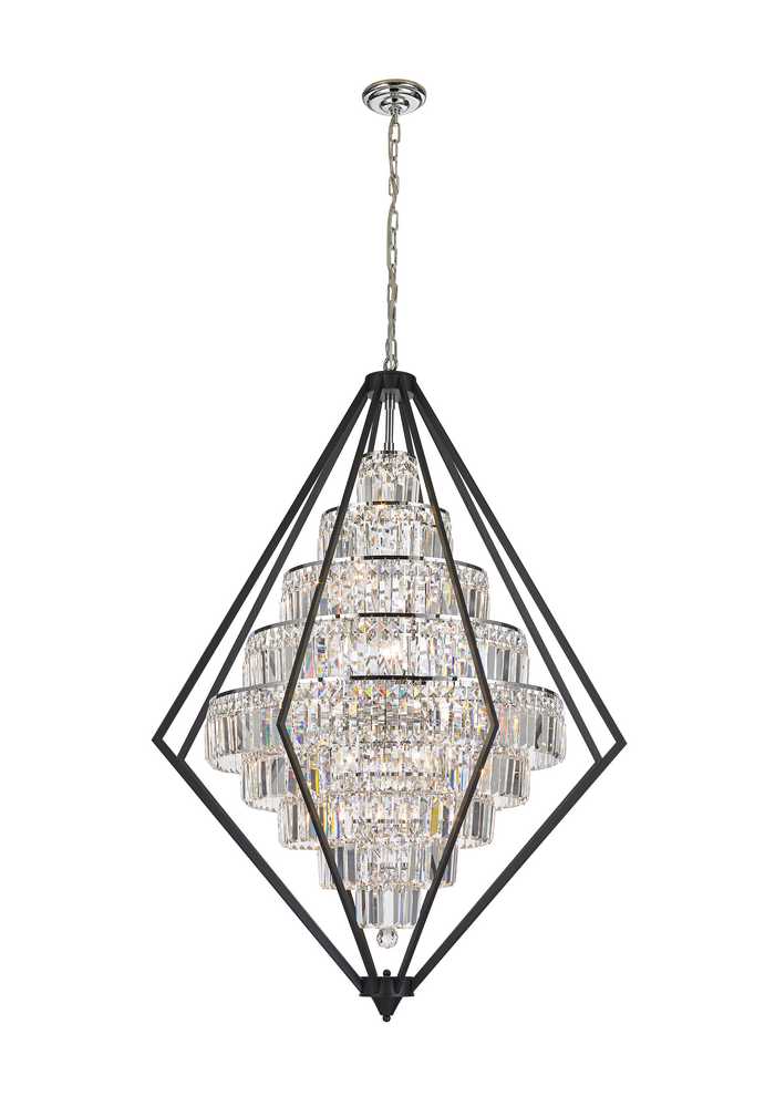 Geometric Chandelier 20-Light in Black and Chrome 6520BC by StarFire Crystal