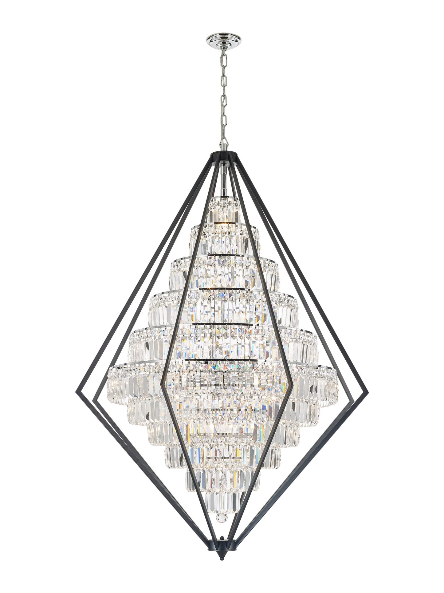 Geometric Chandelier 22-Light in Black and Chrome 6542BC by StarFire Crystal