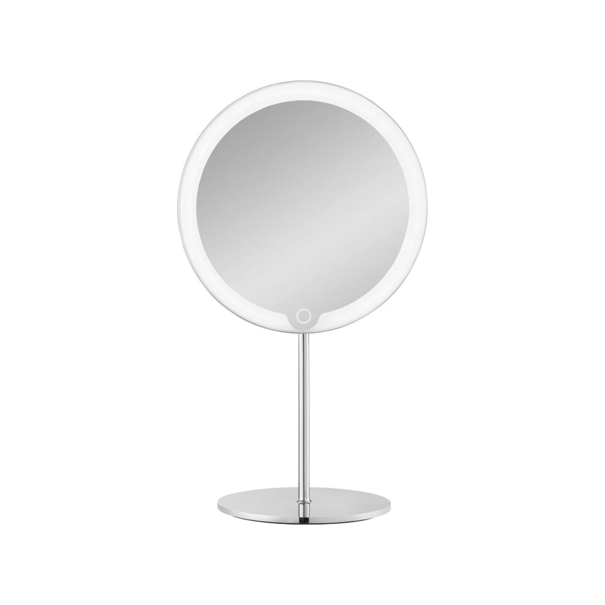 blomus MODO LED 5x Vanity Mirror, Rechargeable – Polished Stainless Steel LED vanity mirror, product photo