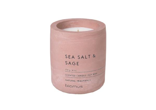 blomus Scented Candle in Concrete Container Small Withered Rose Sea Salt & Sage Fragrance