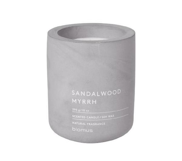 blomus Scented Candle in Concrete Container Large Microchip Sandalwood Myrrh Fragrance Large