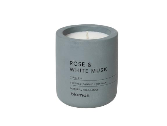 blomus Scented Candle in Concrete Container Small Flintstone Rose & White Must Fragrance