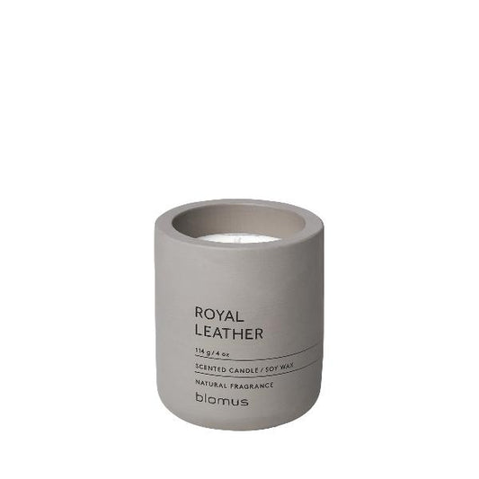 blomus Scented Candle in Concrete Container Small Satellite Royal Leather Fragrance