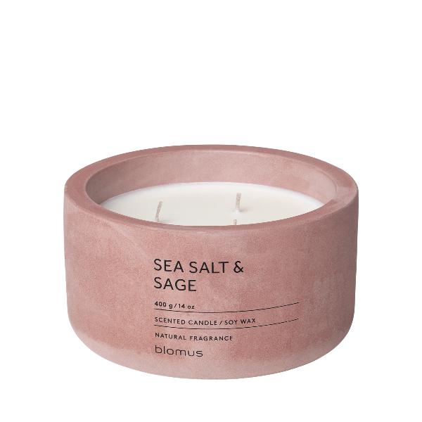 blomus Scented Candle in Concrete Container 3 Wick Withered Rose Sea Salt & Sage