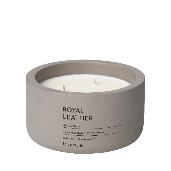 blomus Scented Candle in Concrete Container 3 Wick Satellite Royal Leather