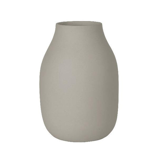 blomus Colora Porcelain Vase Large 8" x 6", Mourning Dove Light Grey, Brown