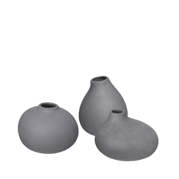 blomus Nona Porcelain Mini Vases Pewter Set of 3