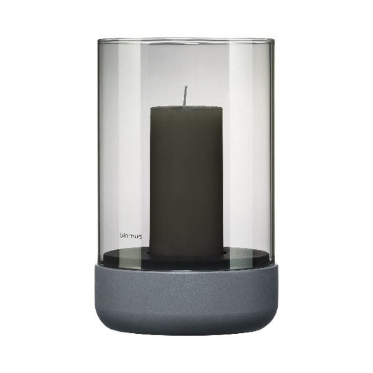 blomus Calma Hurricane Lamp Medium, Steel Grey Smoke Glass