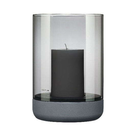 blomus Calma Hurricane Lamp Large, Steel Grey Smoke Glass