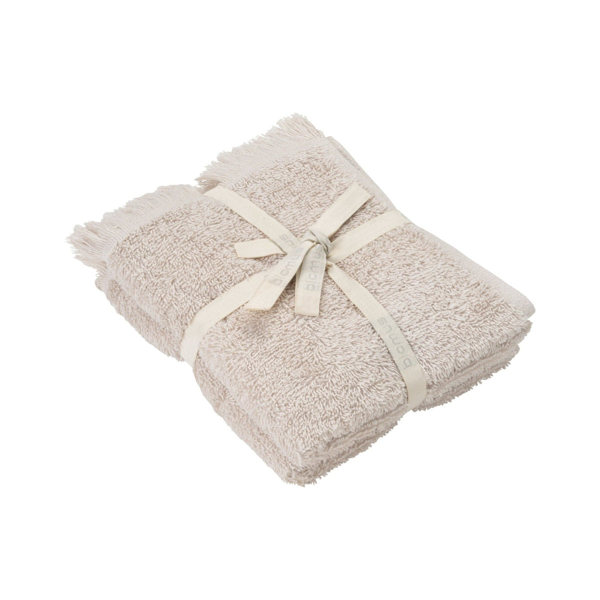 blomus FRINO Fringed Guest Towels, 12 x 20, Set of 2 – Moonbeam guest towel set, product photo