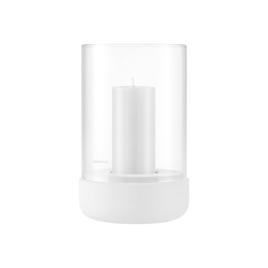 blomus Calma Hurricane Lamp Medium, Lily White Clear Glass