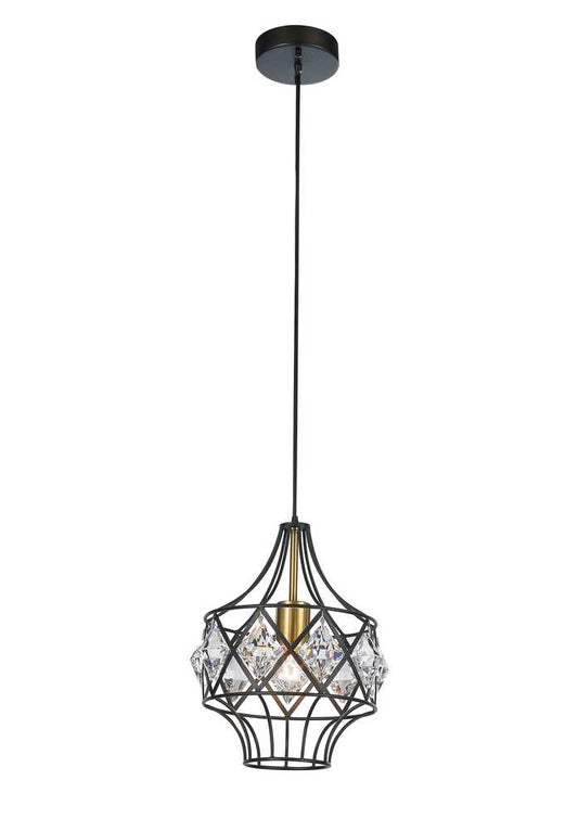 Apollo Chandelier 1-Light in Antique Brass and Black 6702BB by StarFire Crystal