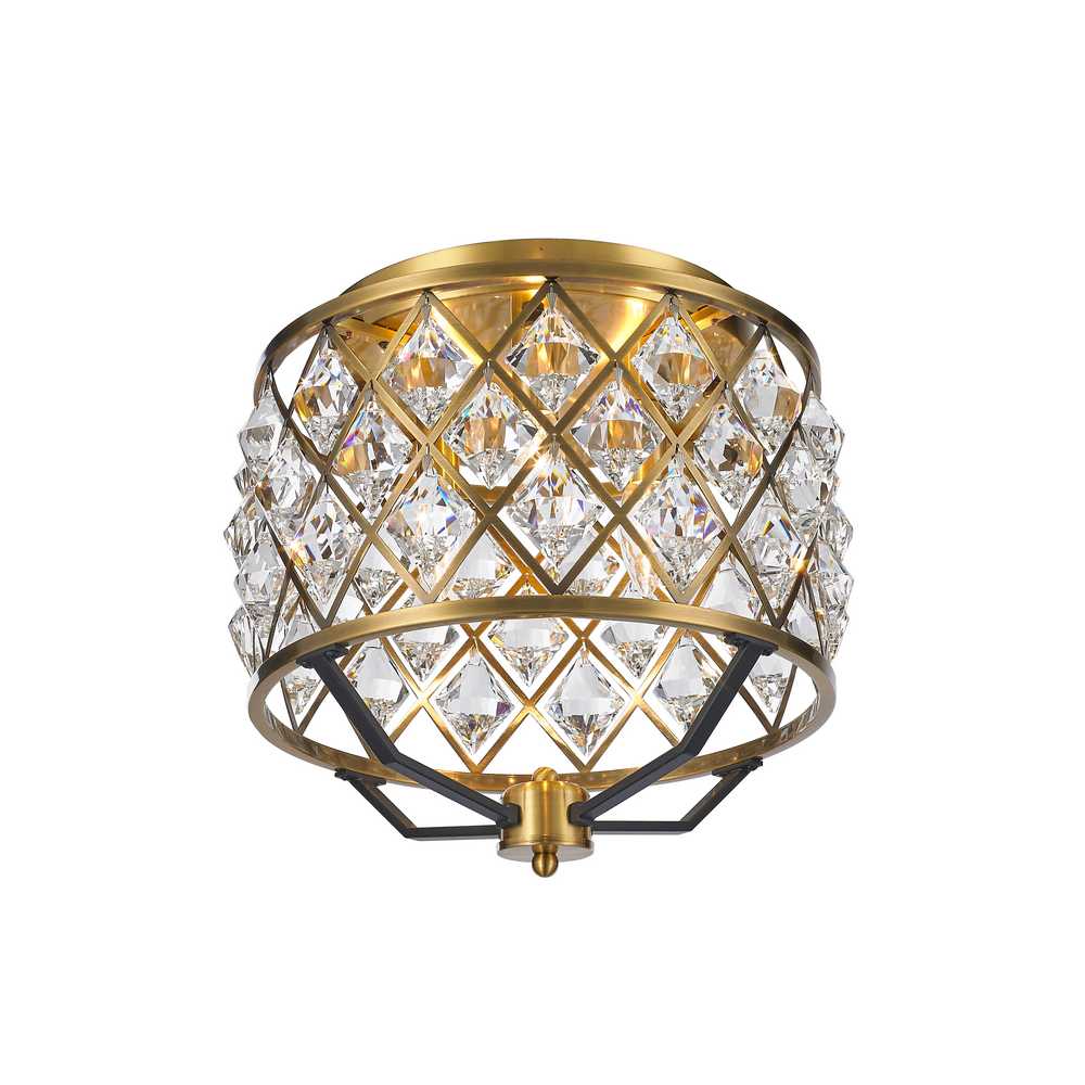 Apollo Flushmount 3-Light in Antique Brass and Black 6714BB by StarFire Crystal