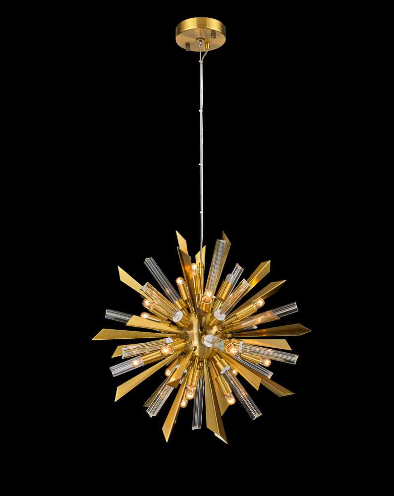 Sunburst Chandelier 18-Light in Antique Brass 6820AB by StarFire Crystal
