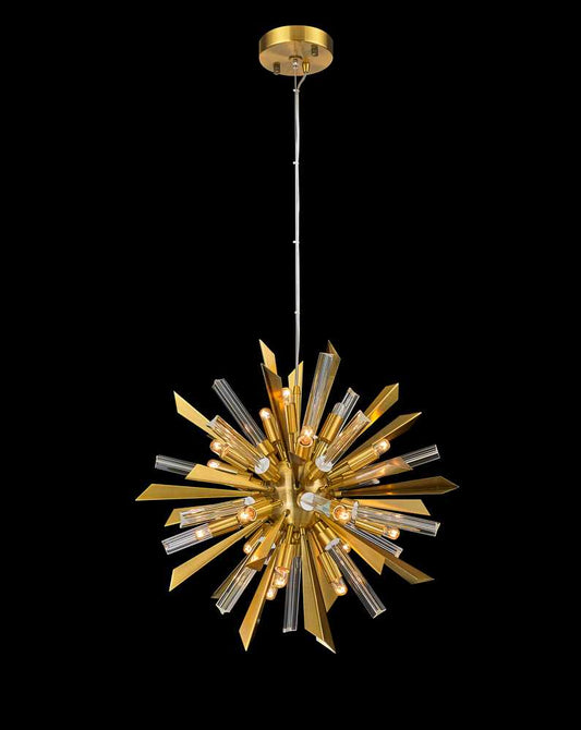 Sunburst Chandelier 18-Light in Antique Brass 6820AB by StarFire Crystal