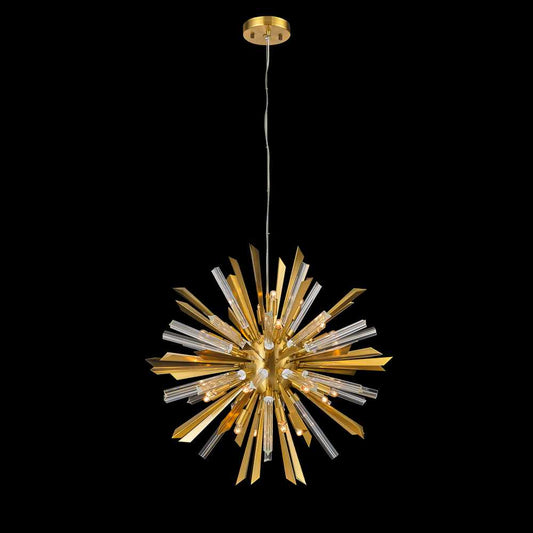 Sunburst Chandelier 24-Light in Antique Brass 6828AB by StarFire Crystal
