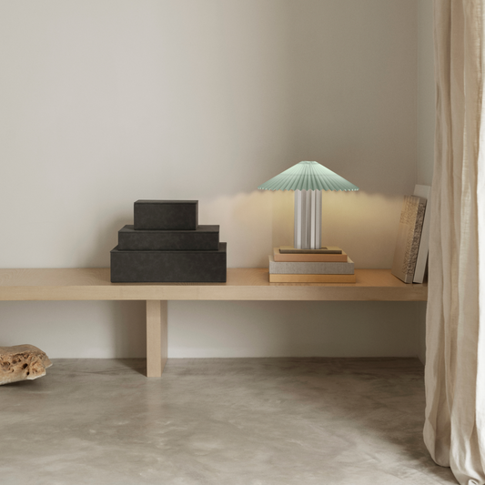 blomus SAHLA Faux Suede Lidded Storage Boxes, Set of 2 – SAHLA storage box set in a styled room (1)