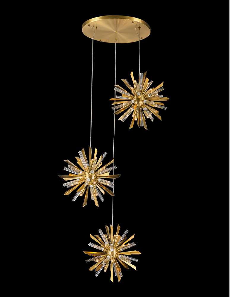 Sunburst Chandelier 54-Light in Antique Brass 6836AB by StarFire Crystal
