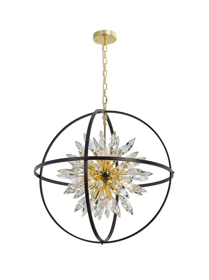 Sunburst Chandelier 18-Light in Gold and Black 6837BG by StarFire Crystal