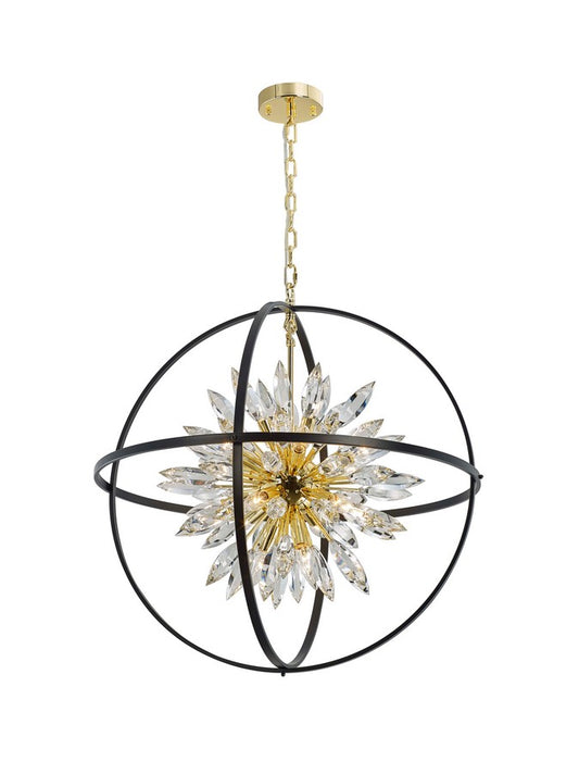 Sunburst Chandelier 18-Light in Gold and Black 6837BG by StarFire Crystal