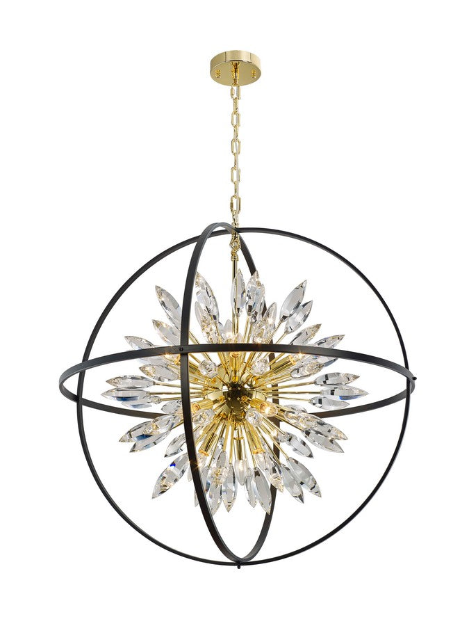 Sunburst Chandelier 18-Light in Gold and Black 6838BG by StarFire Crystal