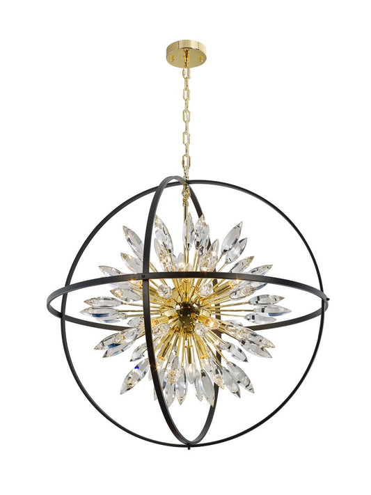 Sunburst Chandelier 18-Light in Gold and Black 6838BG by StarFire Crystal