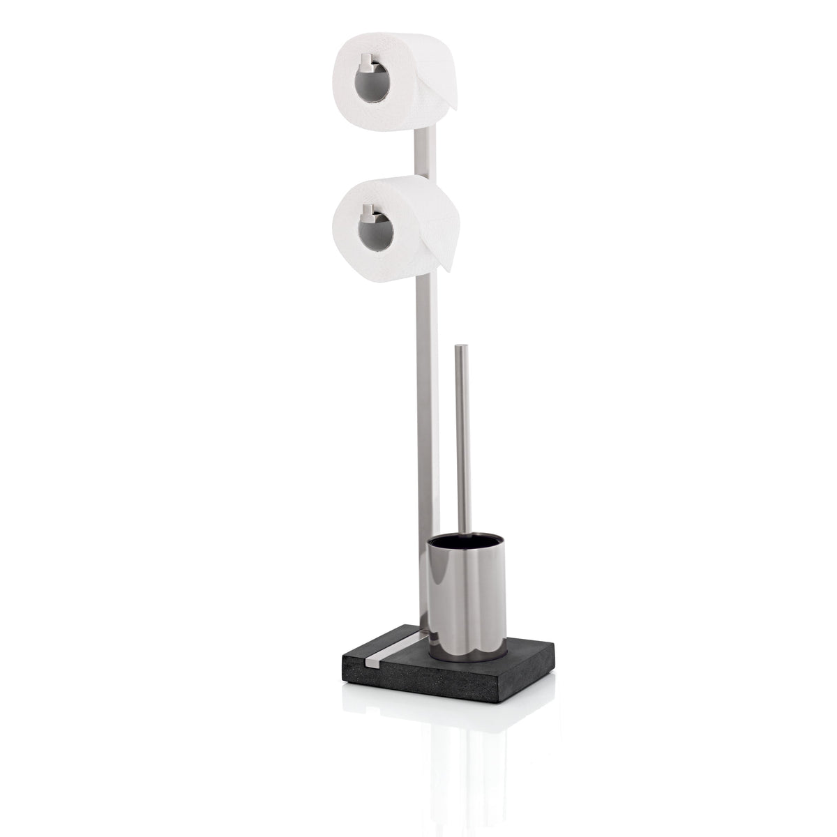 blomus MENOTO 2-Roll Toilet Butler with Brush – Matt Stainless Steel toilet butler, product photo