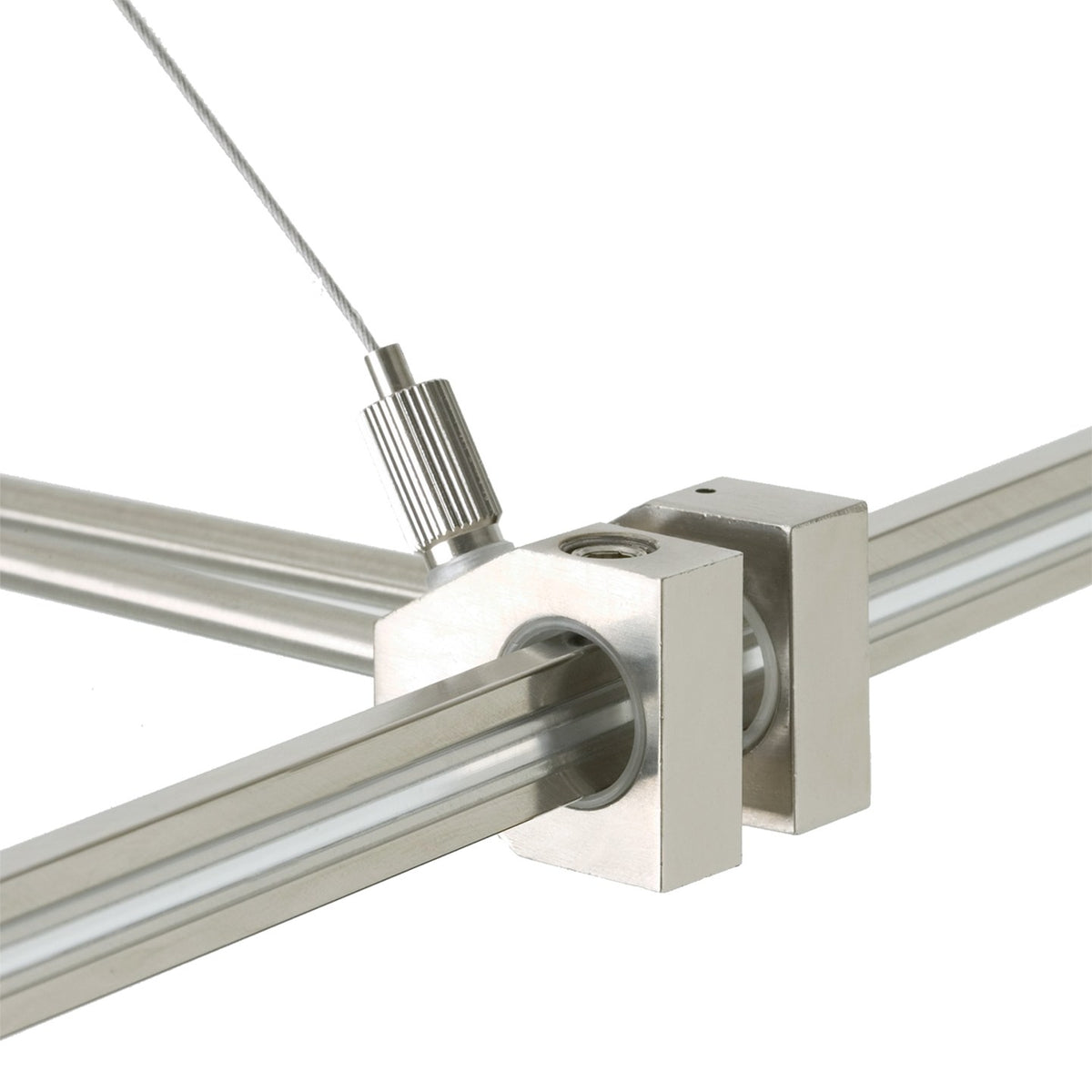 Visual Comfort MonoRail Support Outside Rigger in Satin Nickel, close-up