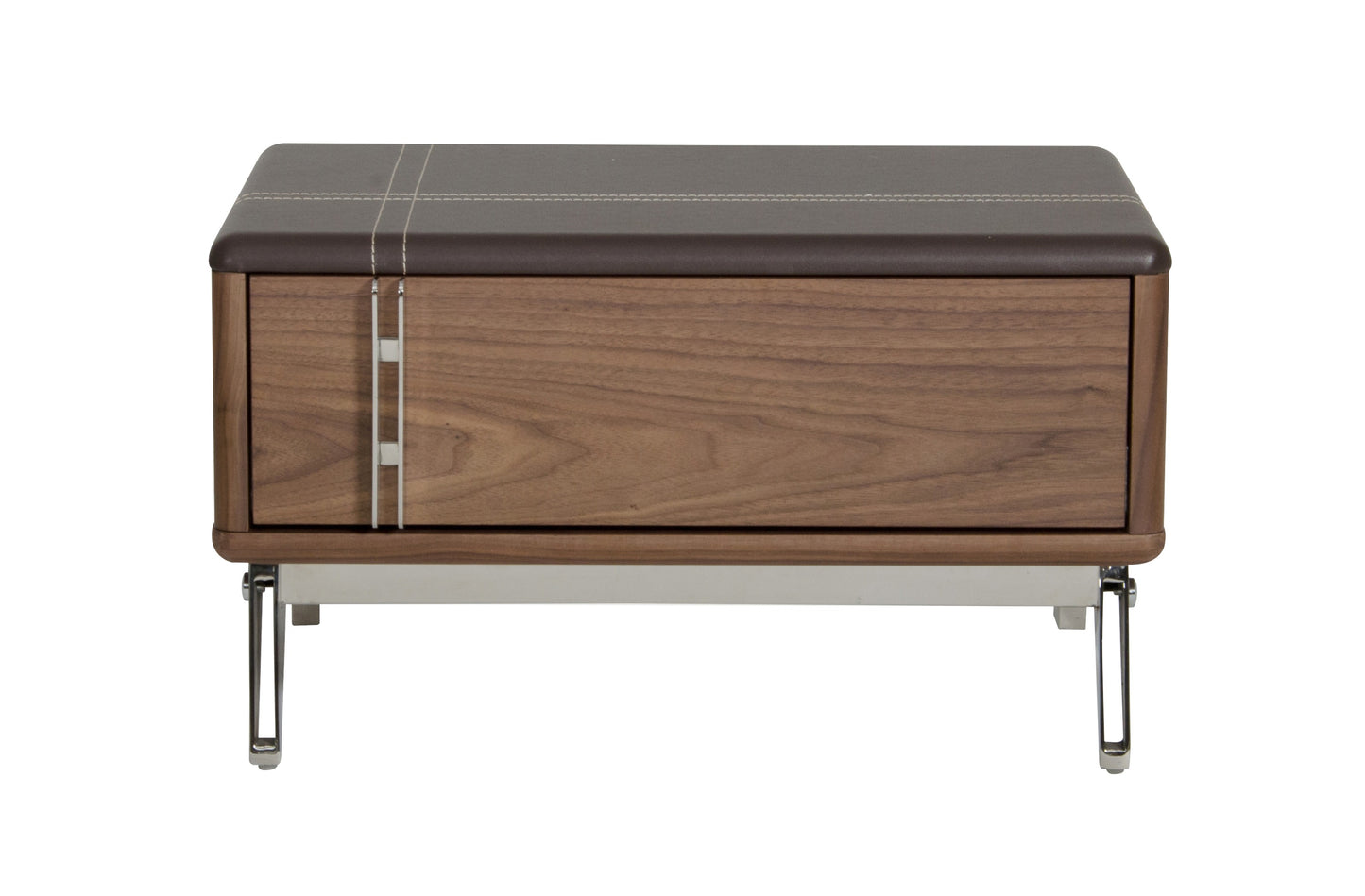 Nova Domus Ria Contemporary Brown Eco-Leather and Walnut Nightstand