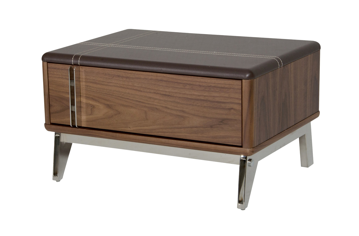 Nova Domus Ria Contemporary Brown Eco-Leather and Walnut Nightstand