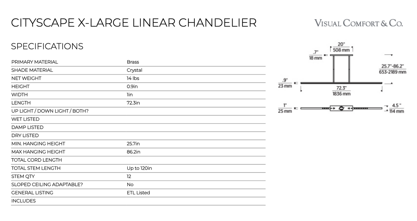 72-inch Linear LED Chandelier Sean Lavin Cityscape by Visual & Comfort & Co