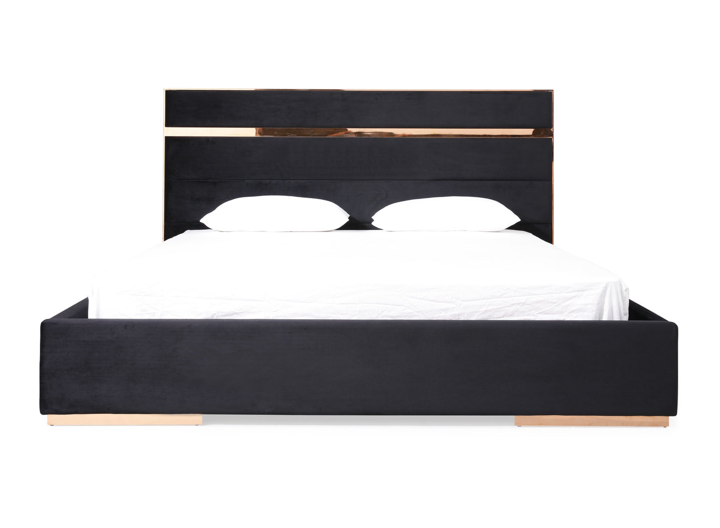 Nova Domus Cartier Modern Black Velvet and Rosegold Bed