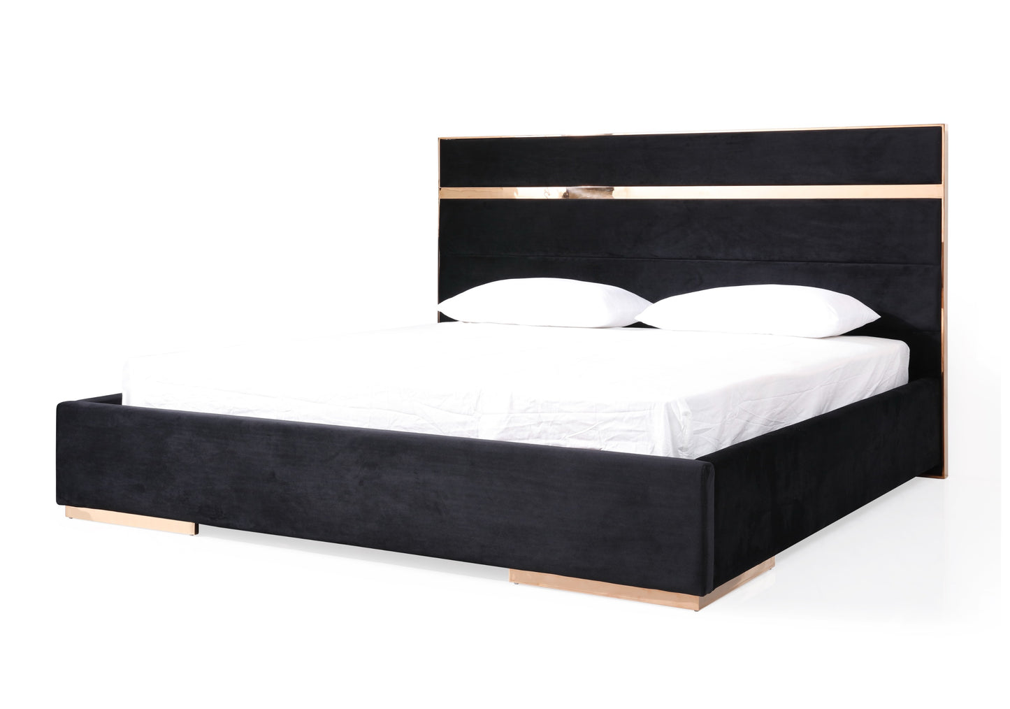 Nova Domus Cartier Modern Black Velvet and Rosegold Bed