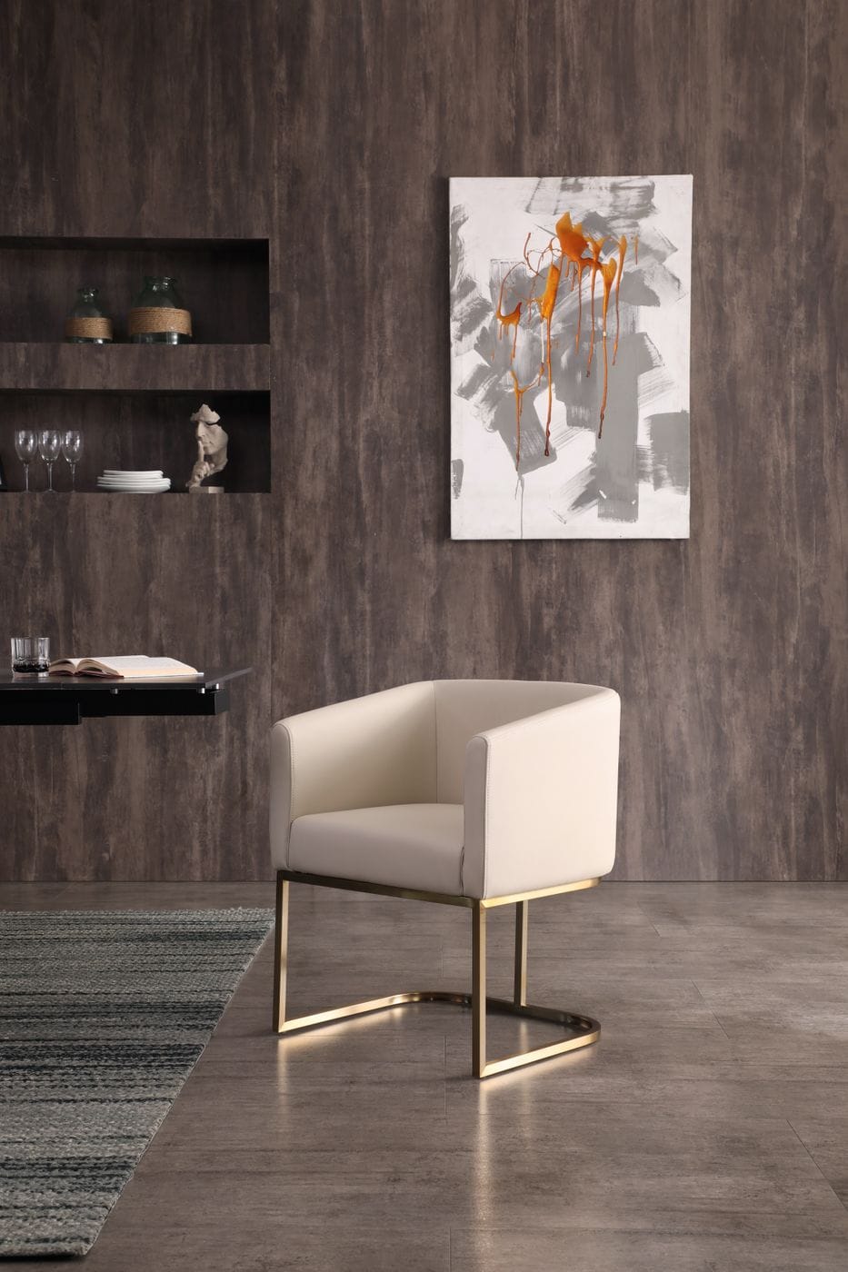 Modrest Yukon Modern Beige Bonded and Antique Brass Dining Chair