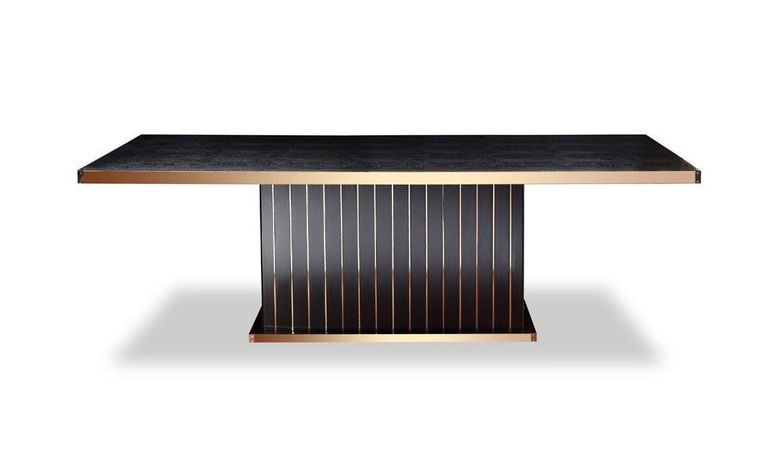 A&X Talin Modern Black Crocodile and Rosegold Dining Table