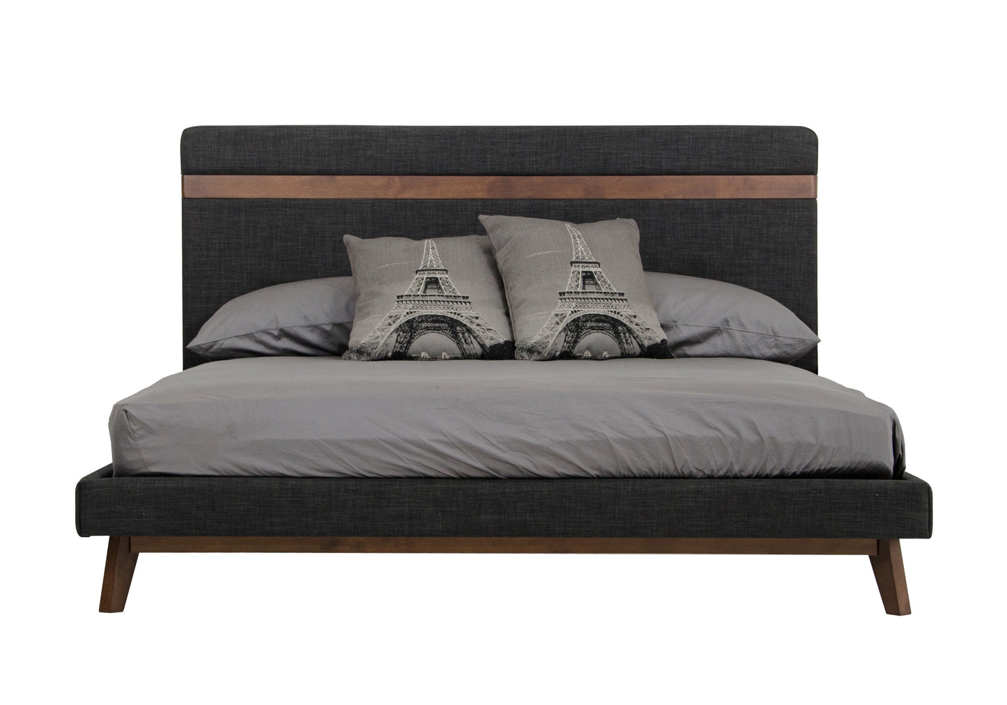 Nova Domus Dali Mid-Century Grey Fabric and Walnut Bed