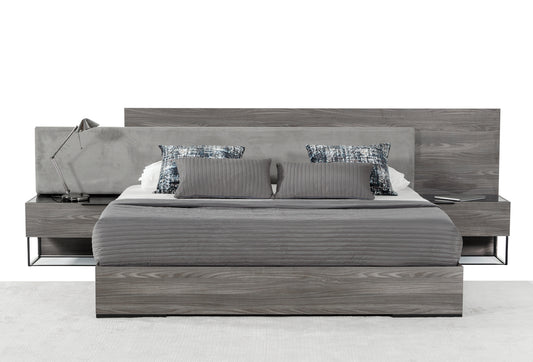 Nova Domus Enzo Italian Modern Grey Oak and Fabric Bed with Nightstands