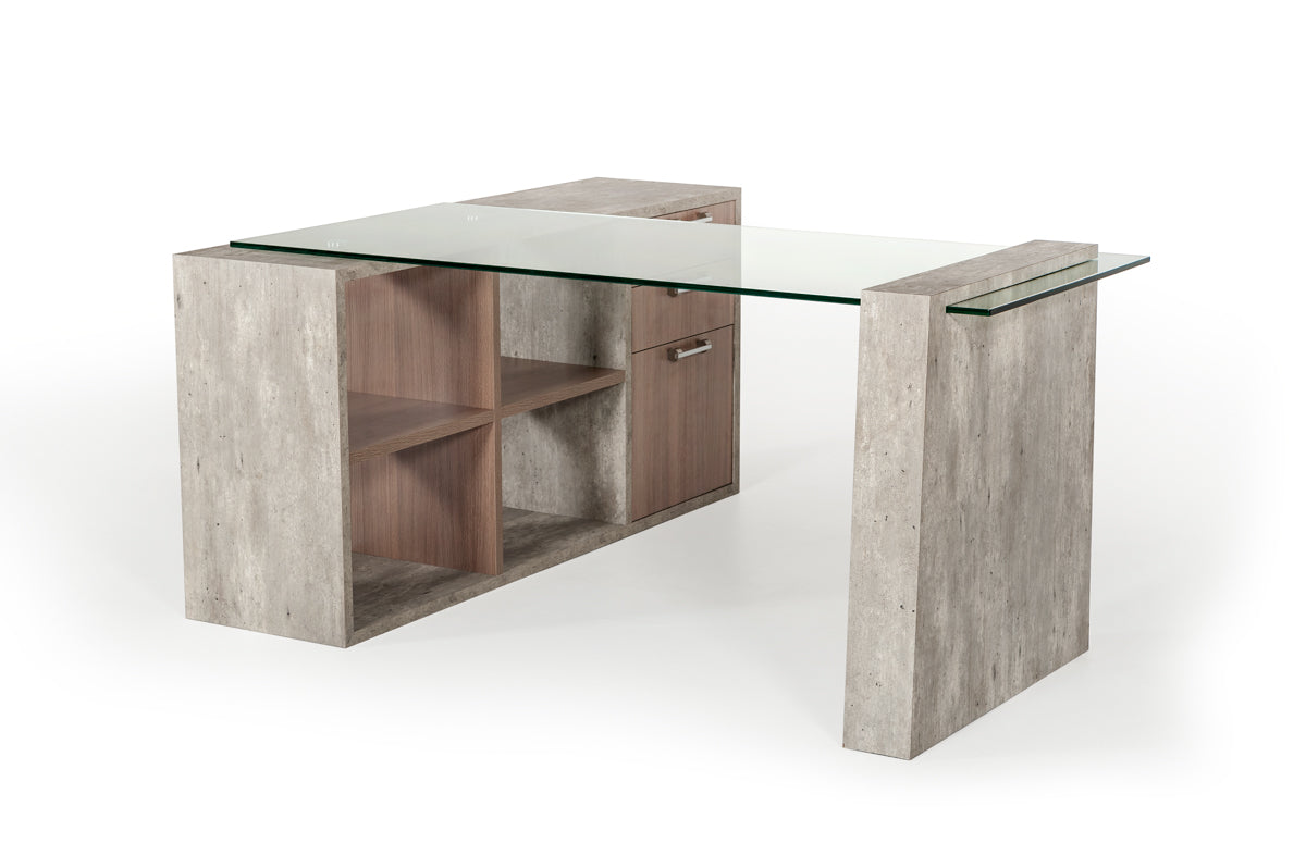 Nova Domus Boston Modern Glass and Faux Concrete Desk