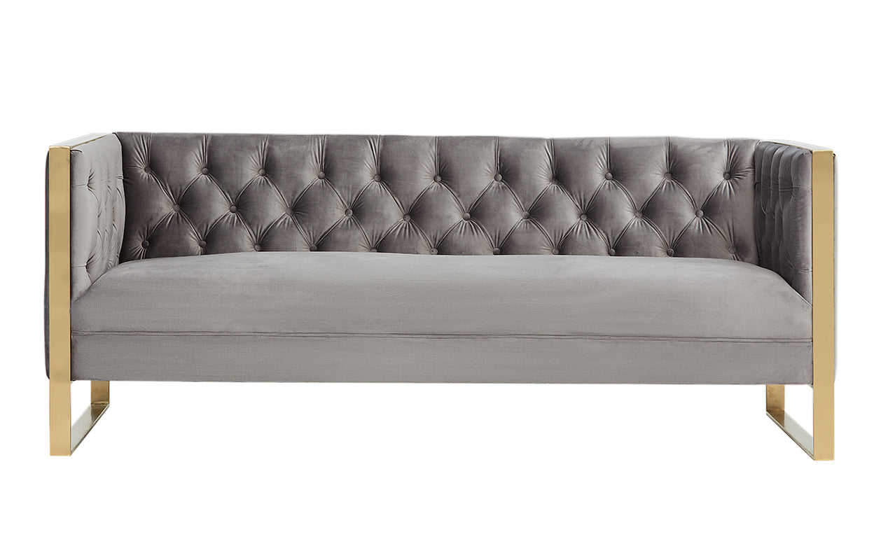 Divani Casa Carlos Modern Grey Velvet and Gold Sofa