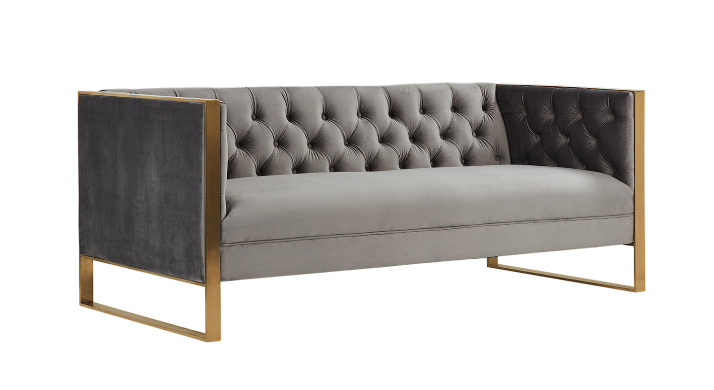 Divani Casa Carlos Modern Grey Velvet and Gold Sofa