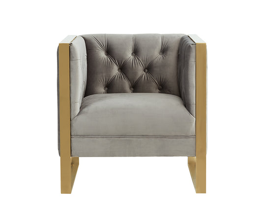 Divani Casa Carlos Modern Grey Velvet and Gold Accent Chair