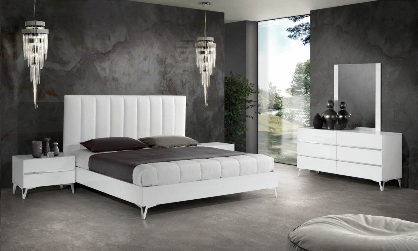 Nova Domus Angela Italian Modern White Eco Leather Bedroom Set