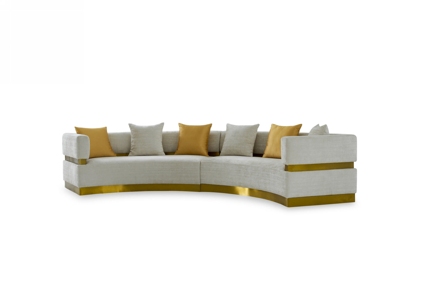 Divani Casa Kiva Glam Beige and Gold Fabric Curved Sectional Sofa