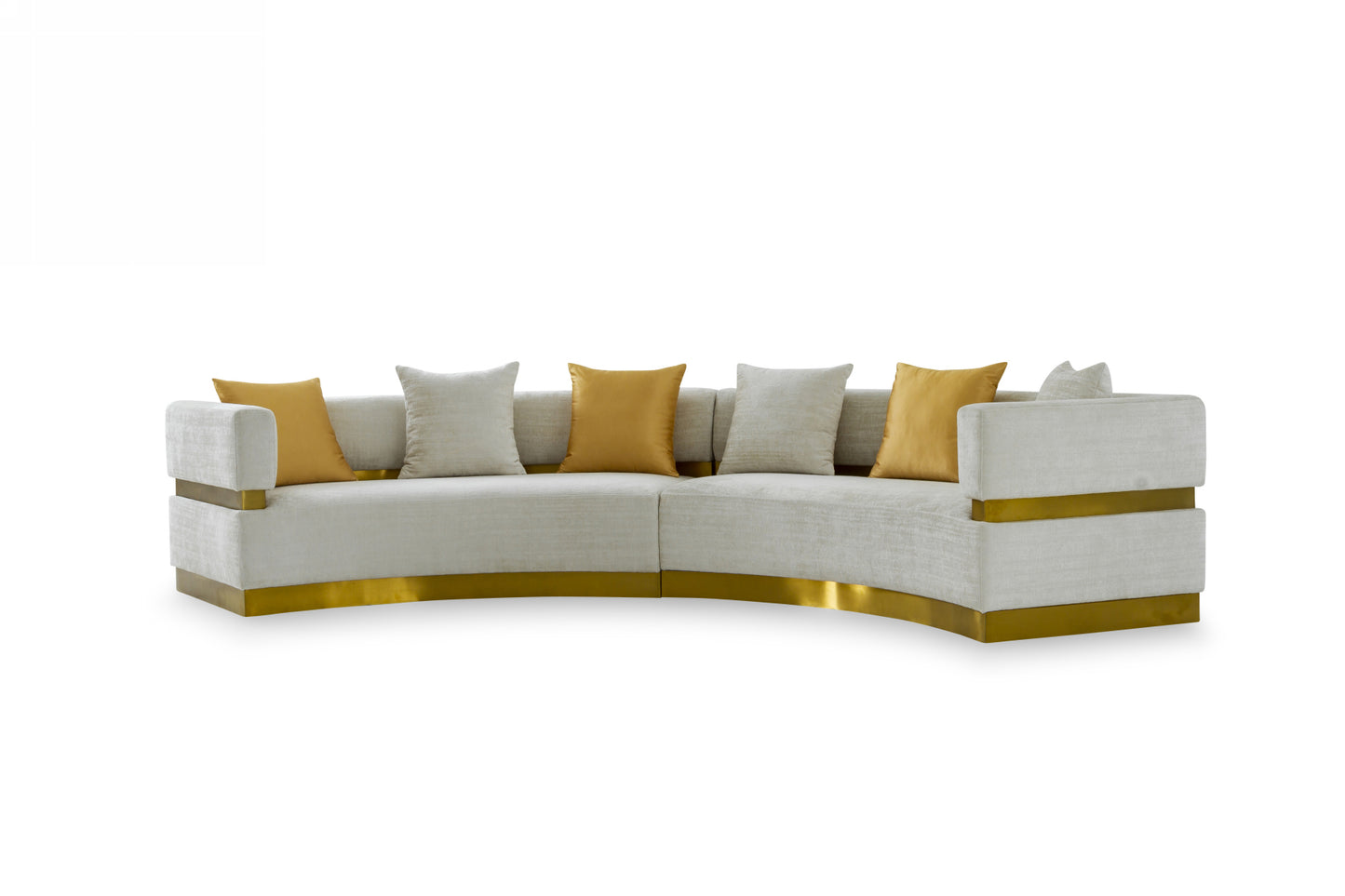 Divani Casa Kiva Glam Beige and Gold Fabric Curved Sectional Sofa