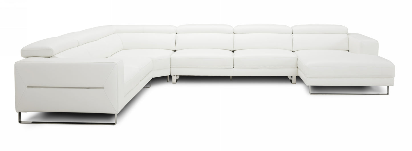 Divani Casa Hawkey Contemporary White Full Leather U Shaped Sectional Sofa