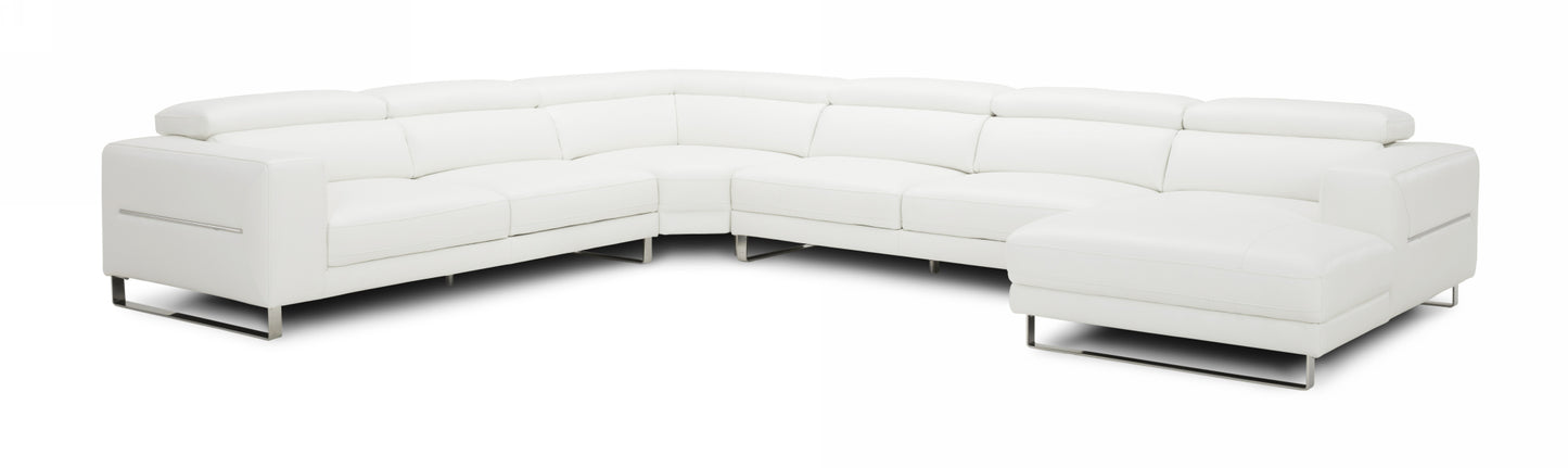 Divani Casa Hawkey Contemporary White Full Leather U Shaped Sectional Sofa